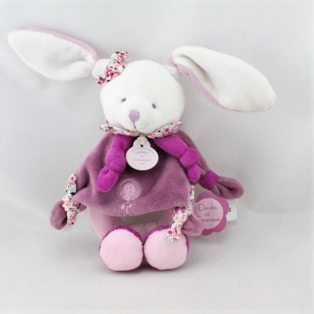 Doudou et compagnie hochet lapin blanc rose prune cerise - 20352