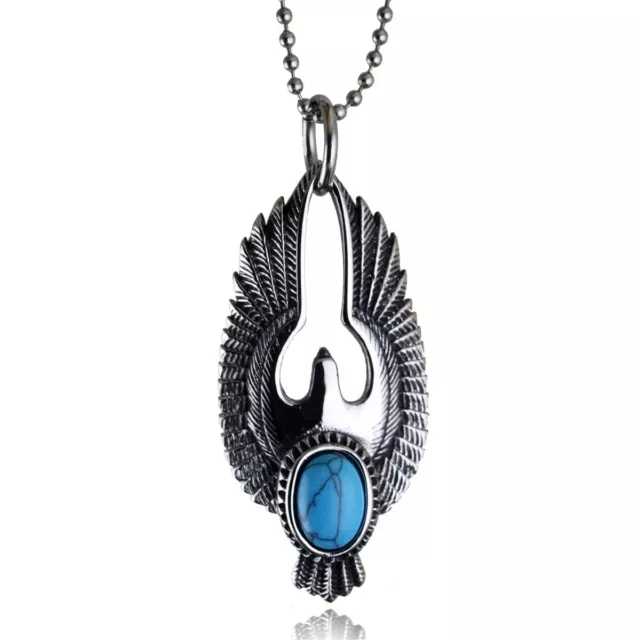 Vintage Aztec Turquoise Thunderbird Eagle Pendant Necklace