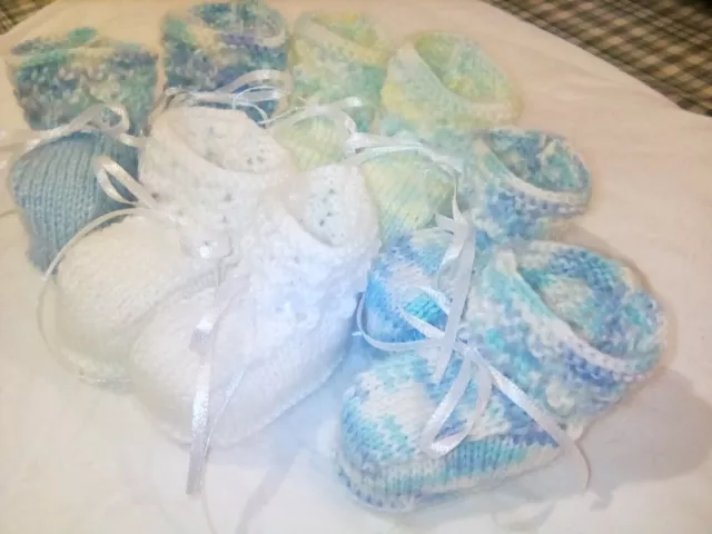 Baby Booties Hand Knitted 'Unisex' 4 pairs Premmi -NewBorn Boys