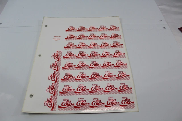 1989 SHEET ADVERTISING Labels Stickers Caffeine Free Diet Coke MSA12775