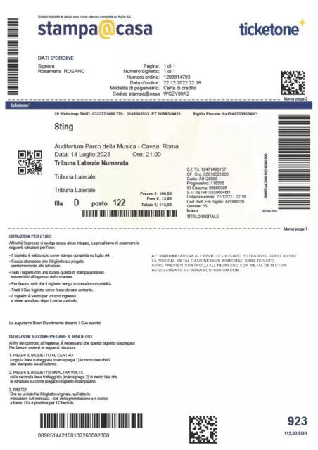 🎫🎤 1 Biglietto per il concerto di Sting a Roma il 14/07, 21:00 🎸🎼