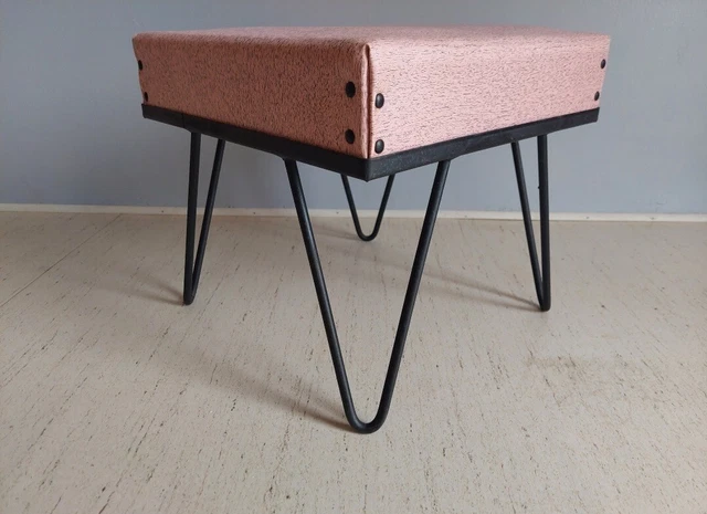 Vintage Pink Hairpin Bench stool ottoman mcm atomic retro