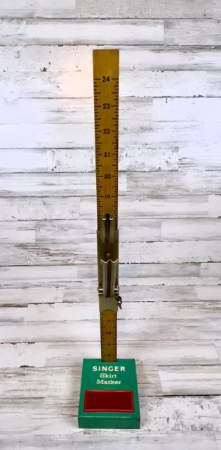 Vintage Singer Skirt Marker w 24" Wood Ruler Measuring Cutting Hem Tailor Tool