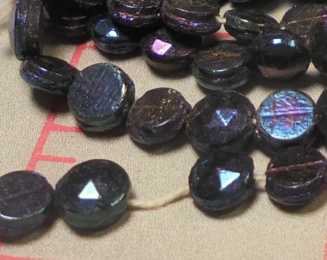 35 Vintage Small Glass Black Iridescent Nailhead Beads 4mm