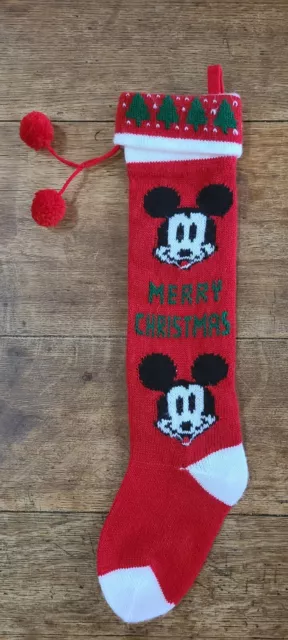 Vintage 80s Mickey Mouse Knit Christmas Stocking Red White 21" Walt Disney