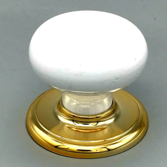 CLASSIC WHITE KNOBS 45mm cupboard cabinet knob & polished brass effect base(625)
