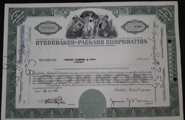 Studebaker Packard Corporation 1954 Genuine stock certificate