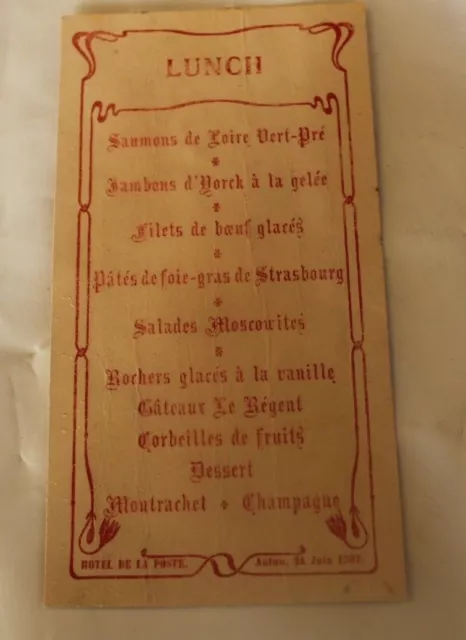 ancien menu HOTEL DE LA POSTE AUTUN  du 4 juin 1903