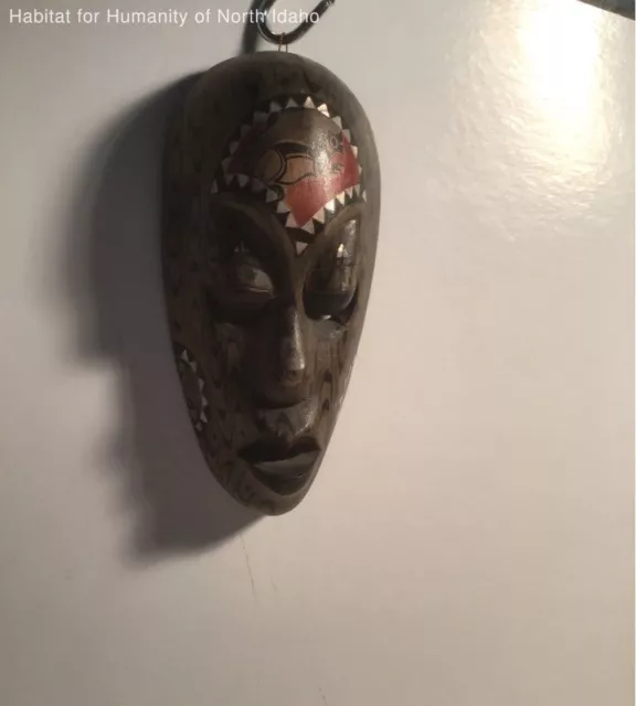 African Medicine Tribe Hand Carved Wood with Mother of Pearl Inlay-Beautiful!