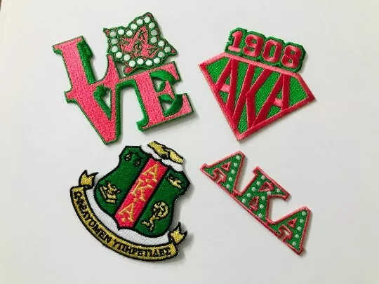 3" Set of AKA Iron on/Sew on Patches, Alpha Kappa Alpha, Embroidered Patch