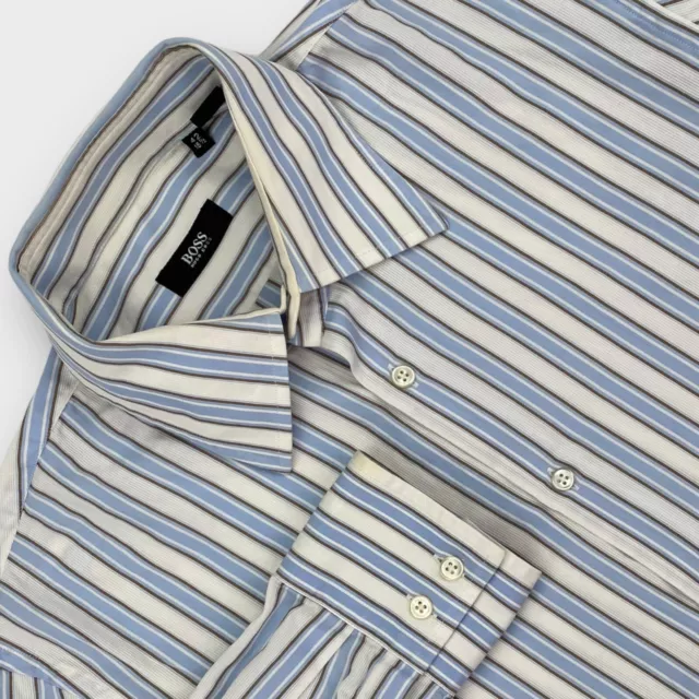 HUGO BOSS DRESS Shirt Mens 16 ½ - 40 Button Up Striped Long Sleeve Blue ...