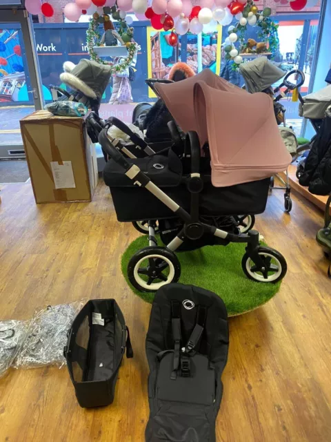 Bugaboo donkey 2 Duo-Black Soft Pink-Professionally Restored
