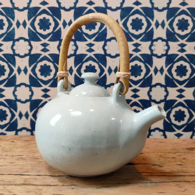 Vintage japanese/chinese ceramic teapot with bamboo handle