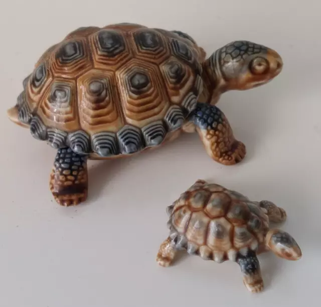 Vintage Wade Porcelain Tortoise Trinket Box and Baby