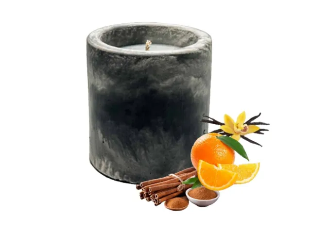 Candle BLACK GLITTER | Orange,Cinnamon,Vanilla Scented Soy Wax Candle cement jar