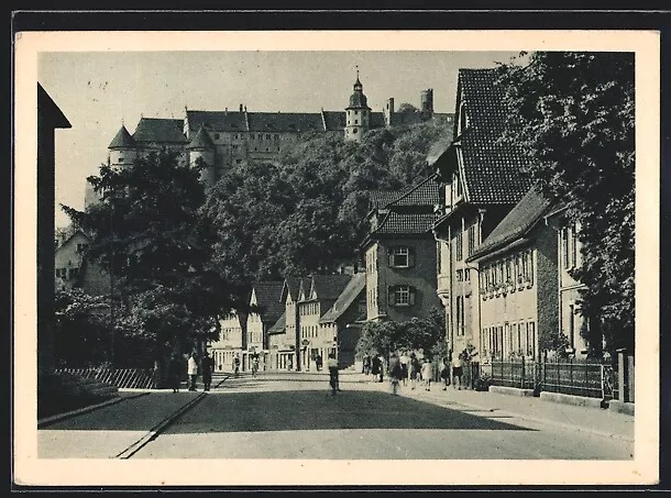 AK Heidenheim a. d. Brenz, Schnaitheimer Straße gegen Schloß Hellenstein 1949