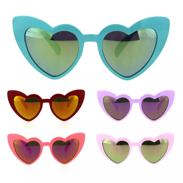 Girls Lolita Child Size Heart Shape Mirrored Cat Eye Plastic Sunglasses