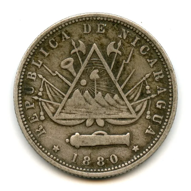 Genuine Silver 1880 Nicaragua 20 Centavos | VF Condition