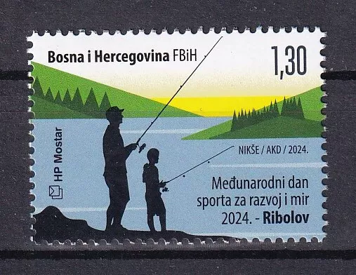 Bosnia And Herzegovina 2024,Post Mostar ,Day Of Sport,Peace,Fishing,Sport,Mnh