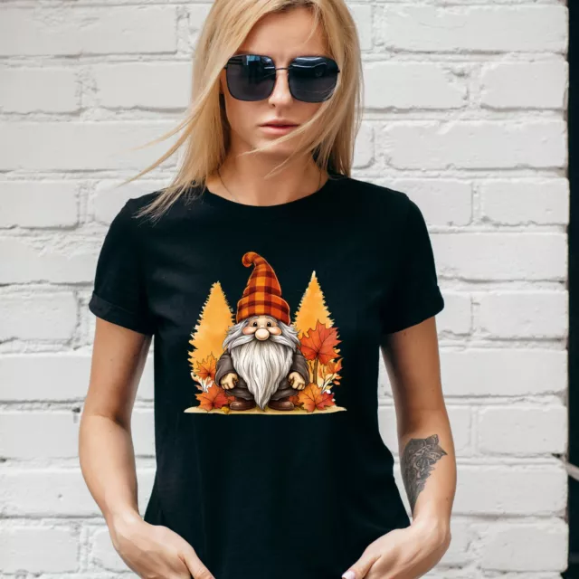 T-shirt autunno gnome, autunno, spezia zucca del Ringraziamento, unisex e vestibilità da donna