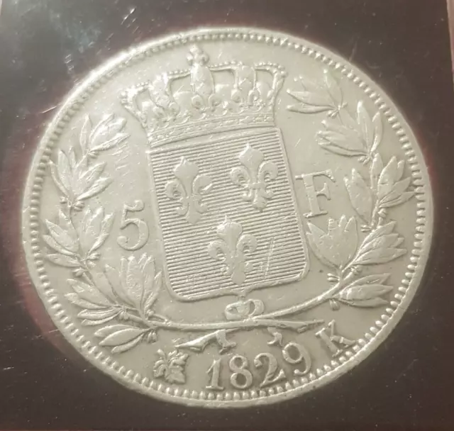 FRANCE, pièce de 5 Francs 1829 K Bordeaux CHARLES X en ARGENT