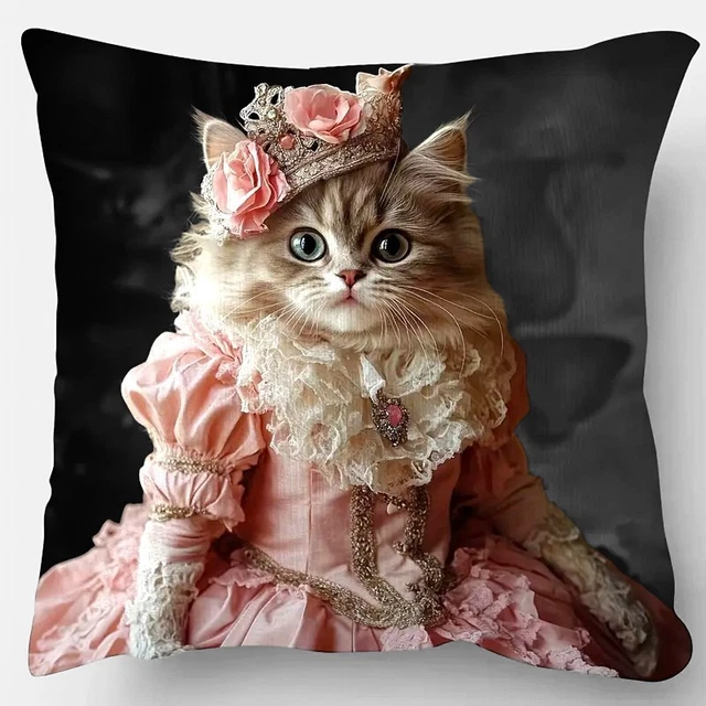 Housse De Coussin Déhoussable 45x45 Cm - CHAT COSTUME ANCIEN Animal Humanisé - Style Versailles