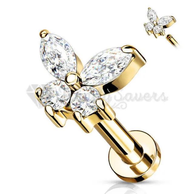 1x Butterfly CZ Stone Labret Cartilage Tragus Earring Helix Stud Conch Piercing