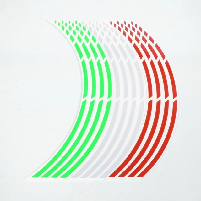 Kit 12 liseré Italie vert blanc rouge pour moto jante 17 look racing tunning
