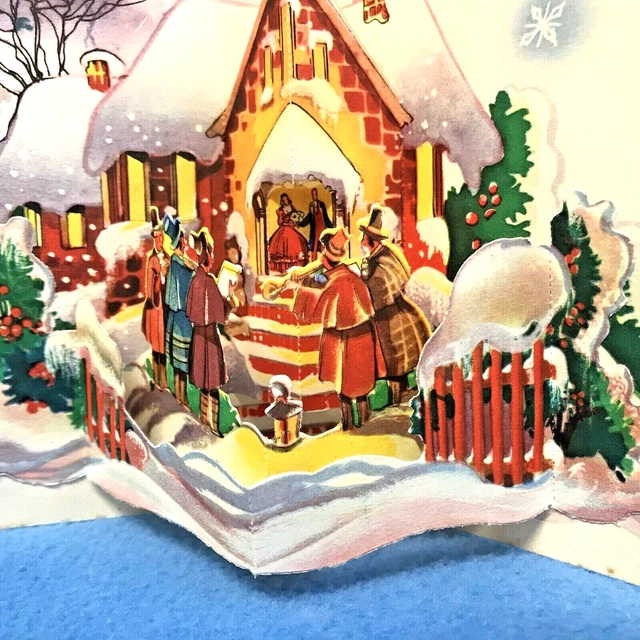 Vintage Christmas Pop Up Greetings Card Carol Singers Printed Germany 1940s 3