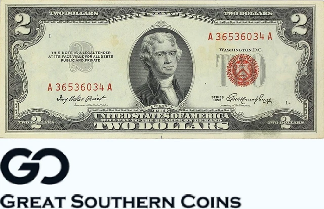 1953 Series $2 Two Dollars Bill Bank Note, United States Red Seal ** Free S/H!