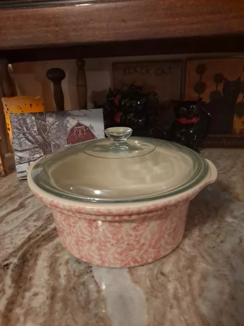 Roseville Pottery Workshop Gerald E. Henn Pink Spongeware 2 Qt Casserole w Lid