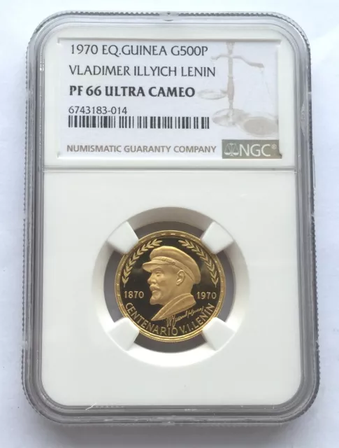 Equatorial Guinea 1970 Lenin 500 Pesetas NGC PF66 Gold Coin,Rare!