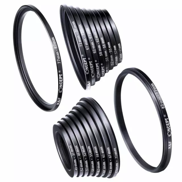 K&F Concept 18pcs Filter Ring Adapter Camera Lens Metal Stepping Rings kit