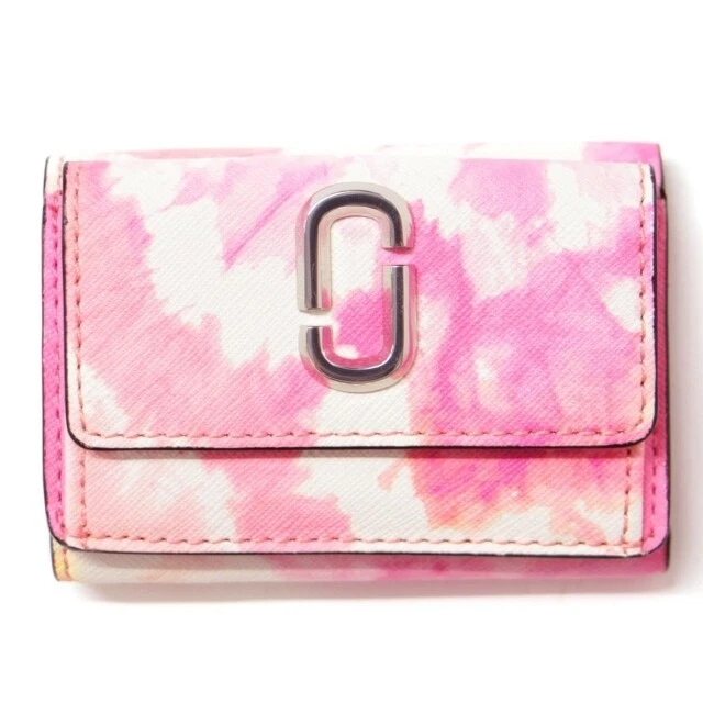 Marc Jacobs Wallet Pink Tri-Fold Embossing Leather Tie Dye Snap Shot Women ukV30