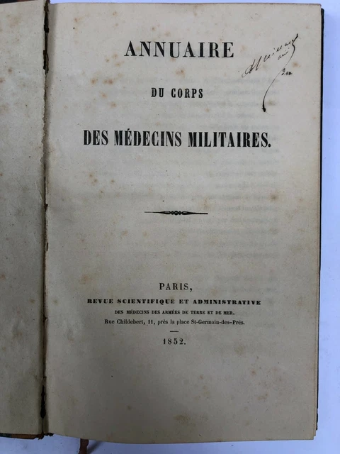 ANNUAIRE DU CORPS des Médecins Militaires. 1852 EUR 196,20 PicClick FR