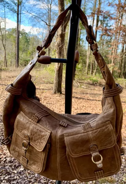 HAYDEN HARNETT BROWN LEATHER BAG SHOULDER PURSE HOBO Outside Inside Pockets