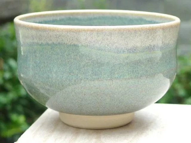 Chawan Japanese Matcha green tea bowl ceremony gray green Kyo Kiyomizu yaki ware