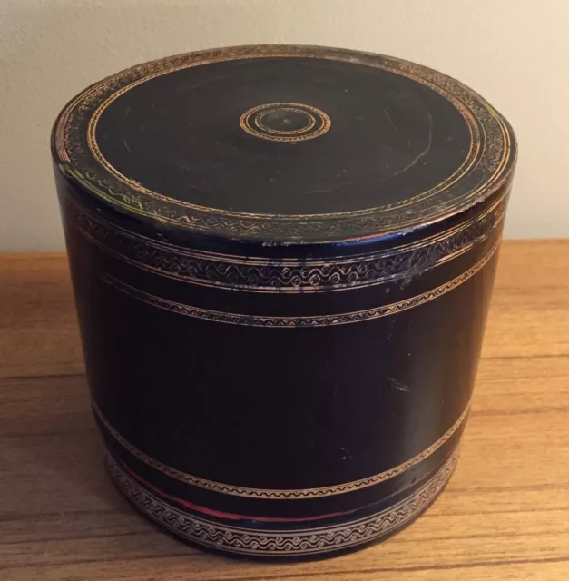 Antique Burmese Black & Red Lacquer Round Betel Box 12