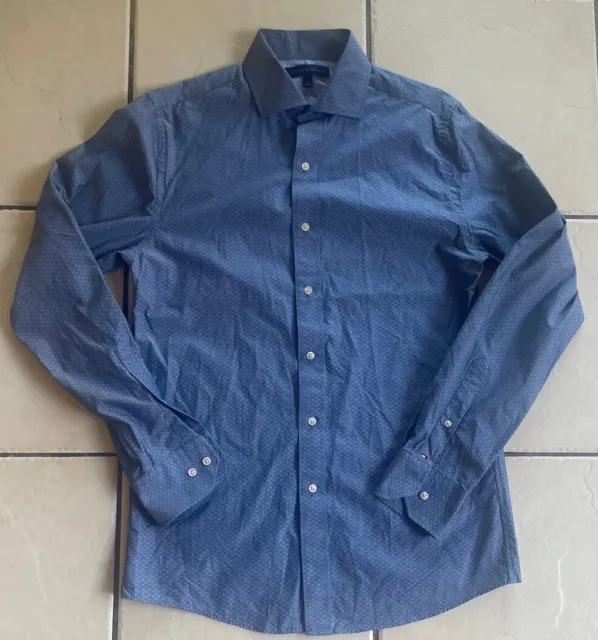 Tommy Hilfiger Mens Blue Long Sleeve Button Up Shirt Size 15 34-35