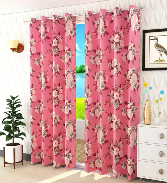 2 Piezas Rosa Floral Arandela Ojal Anillas Puerta Ventana Cortinas Set 5 7 2.7m