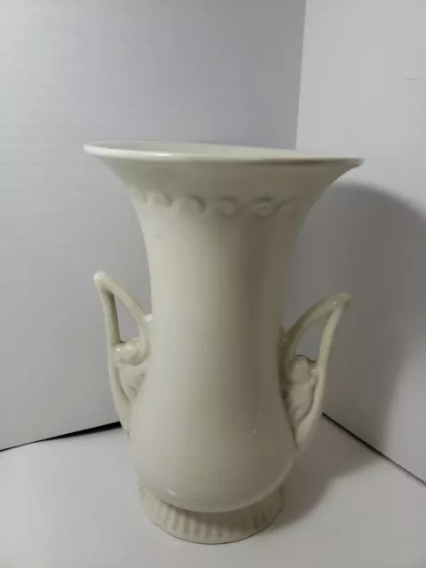 Vintage Abingdon USA - Ivory Double-Handled 9 3/4" Vase Urn Deco Mid Century
