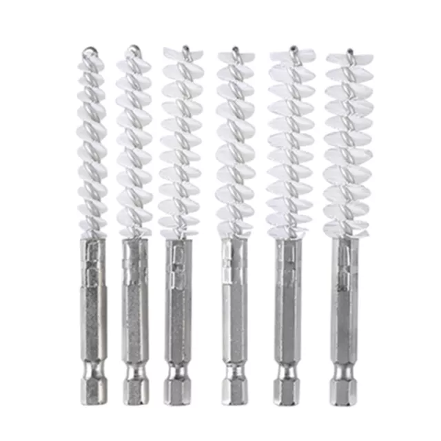 6pcs Stainless Steel Bore Brush Nylon Bristles Twisted Wire Brush with Hex Shank