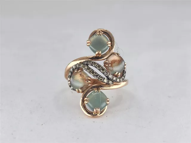 Vintage 14K Rose Gold Levian Peacock Aquaprase Ring 2.5 Cttw