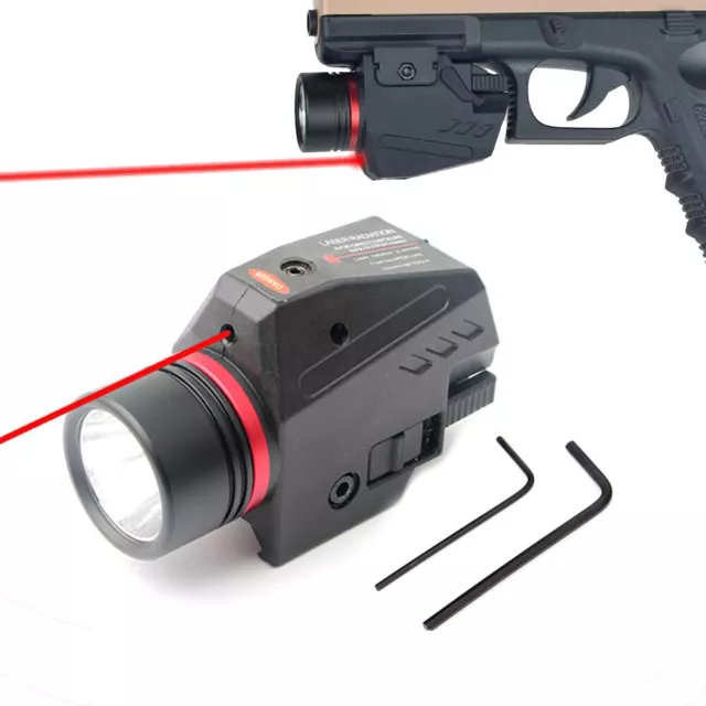 Tactical Red Laser Sight 20mm LED Flashlight Combo For Pistol Gun Camping Light