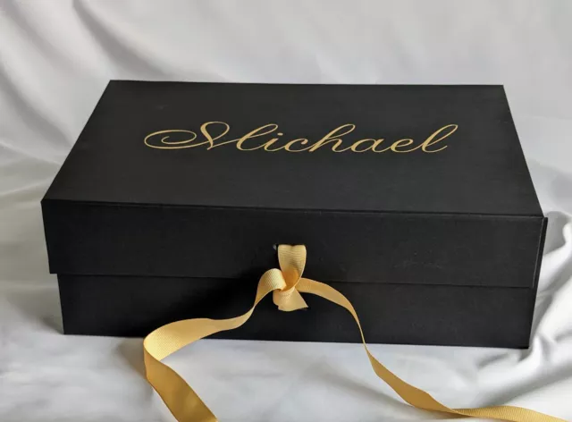 Personalised Luxury Black Gift Box with Magnetic Lid for Birthdays, Weddings