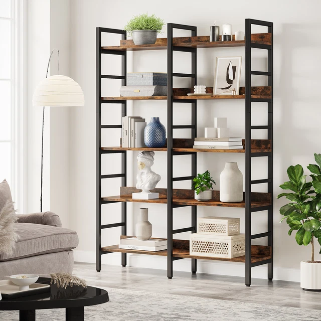 5 TIER RUSTIC Industrial Bookshelf Freestanding Wide Bookcase Shelf