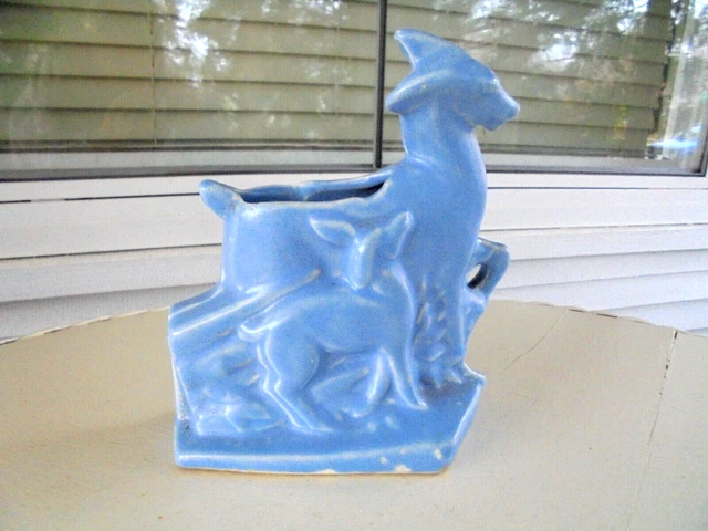 VINTAGE NELSON MCCOY Pottery Deer & Fawn Planter Periwinkle Blue Circa