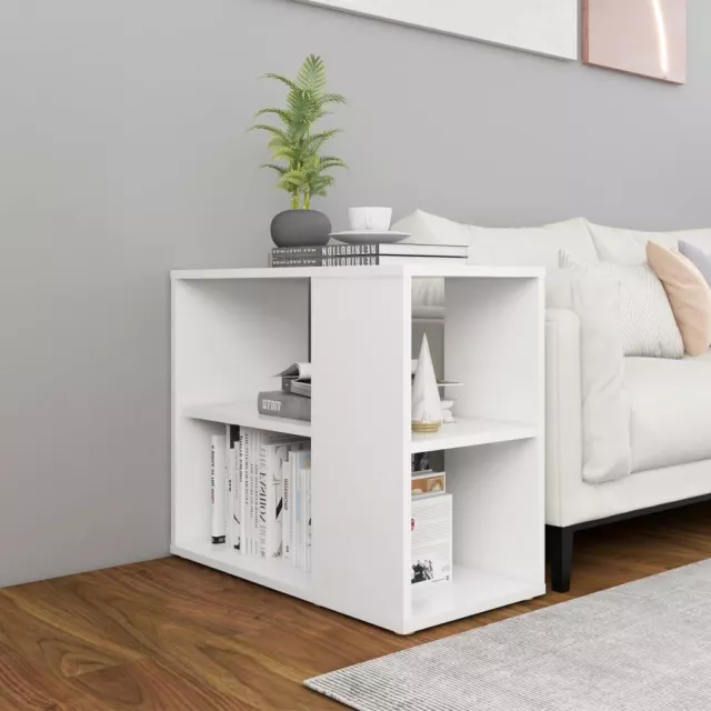 Side Cabinet White Chipboard 2 Shelves Storage Organizer Sofa Couch End Table