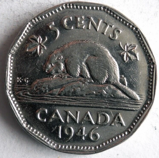 1946 CANADA 5 CENTS - Excellent Coin - FREE SHIP - Bin #103