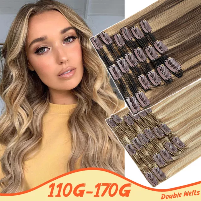 Human Hair Clip In Extensions 18 Clips 8 Piece Set Double Weft 150g Full Head UK